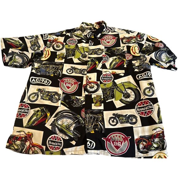Men's Box Office Island Brand Button-Down Casual Shirt Motorcycle Theme Size L - Picture 4 of 11